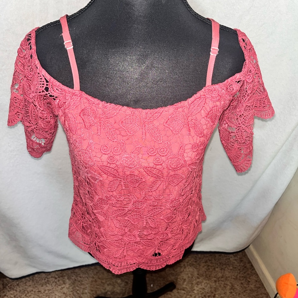 Miss Chievous Lace Off-Shoulder Blouse in Mauve Boho Chic Cottagecore - Picture 7 of 12